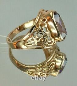 Vintage Original Soviet Russian Amethyst Solid Rose Gold Ring 583 14K USSR