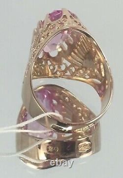 Vintage Original Soviet Russian Amethyst Solid Rose Gold Ring 583 14K USSR