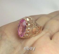 Vintage Original Soviet Russian Amethyst Solid Rose Gold Ring 583 14K USSR