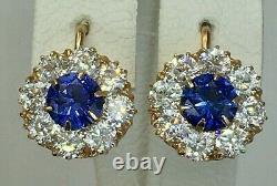 Vintage Original Soviet Russian Dark Blue Corundum Gold Earrings 583 14K USSR