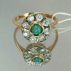 Vintage Original Soviet Russian Natural Turquoise Rose Gold Ring 583 14K USSR