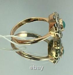 Vintage Original Soviet Russian Natural Turquoise Rose Gold Ring 583 14K USSR