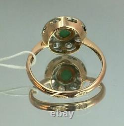 Vintage Original Soviet Russian Natural Turquoise Rose Gold Ring 583 14K USSR