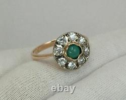 Vintage Original Soviet Russian Natural Turquoise Rose Gold Ring 583 14K USSR