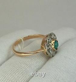 Vintage Original Soviet Russian Natural Turquoise Rose Gold Ring 583 14K USSR