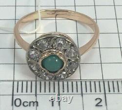 Vintage Original Soviet Russian Natural Turquoise Rose Gold Ring 583 14K USSR