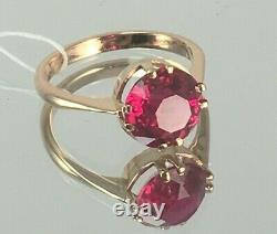 Vintage Original Soviet Russian Ring with Ruby made of rose gold 583 14K USSR