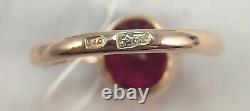 Vintage Original Soviet Russian Ring with Ruby made of rose gold 583 14K USSR