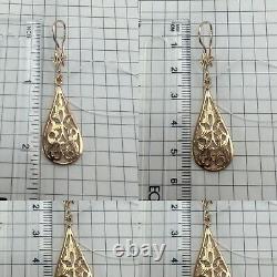 Vintage Original Soviet Russian Rose Gold Earrings 583 14K USSR, Solid Gold 583