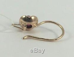 Vintage Original Soviet Russian Rose Gold Ruby Earrings 583 14K USSR, Solid Gold