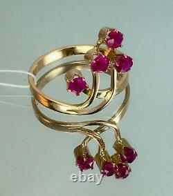 Vintage Original Soviet Russian Rose Gold Ruby Ring 583 14K USSR, Gold Ruby Ring