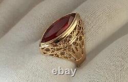 Vintage Original Soviet Russian Rose Gold Ruby Ring Marquise 583 14K USSR