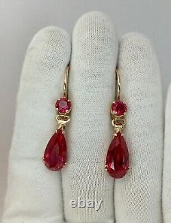 Vintage Original Soviet Solid Rose Gold Ruby Earrings 583 14K USSR, Russian Ruby