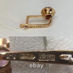 Vintage Original Soviet Solid Rose Gold Russian Amethyst Earrings 583 14K USSR