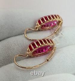 Vintage Original Soviet Solid Rose Gold Russian Ruby Earrings 585 14K USSR