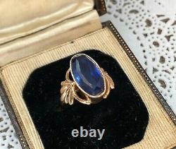 Vintage Original USSR Russian Soviet Rose Gold Ring Sapphire 583 14K Size 5.5