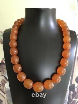 Vintage Outstanding Big Beads Russian Baltic Honey Amber Necklace 92grams Ussr