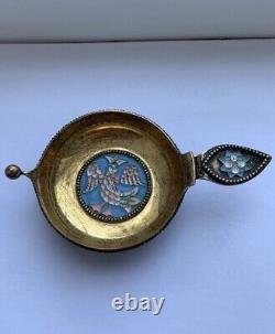 Vintage Rare Soviet Russian Ladle 925 Gilt Silver enamel USSR