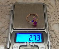 Vintage Ring Gold 583 14K Ruby Amethyst Moscow Soviet Women's Jewelry 2.73 gr