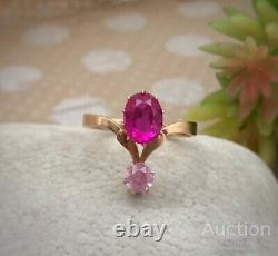 Vintage Ring Gold 583 14K Ruby Amethyst Moscow Soviet Women's Jewelry 2.73 gr