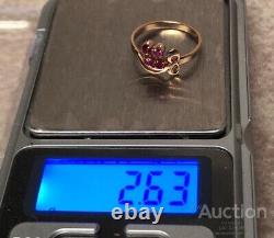Vintage Ring Gold 583 14K Ruby Womens Kyiv Jewelry Old Soviet USSR Rare 2.62 gr