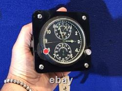 Vintage Russian Aircraft Cockpit Clock Chronograph USSR 2 Day Working