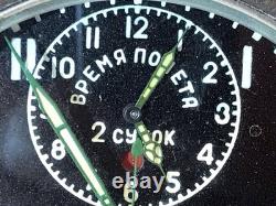 Vintage Russian Aircraft Cockpit Clock Chronograph USSR 2 Day Working