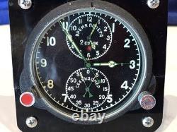 Vintage Russian Aircraft Cockpit Clock Chronograph USSR 2 Day Working