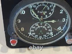 Vintage Russian Aircraft Cockpit Clock Chronograph USSR 2 Day Working