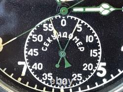 Vintage Russian Aircraft Cockpit Clock Chronograph USSR 2 Day Working