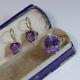 Vintage Russian Amethyst Solitaire Gold Earrings And Ring, Soviet Era 1940s