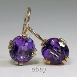 Vintage Russian Amethyst Solitaire Gold Earrings and RING, Soviet Era 1940s