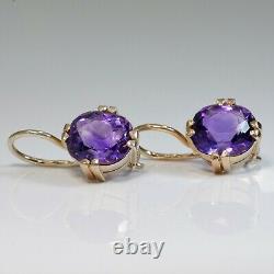 Vintage Russian Amethyst Solitaire Gold Earrings and RING, Soviet Era 1940s