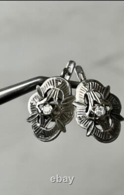 Vintage Russian Earrings Soviet Era Sterling Silver CZ Stone Jewelry USSR