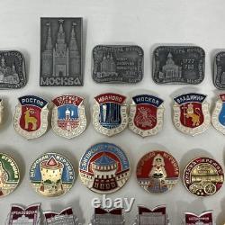 Vintage Russian Lapel x 53 Hat Pins USSR Soviet City Landmarks Enamel 1993
