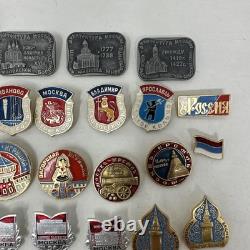 Vintage Russian Lapel x 53 Hat Pins USSR Soviet City Landmarks Enamel 1993