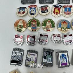Vintage Russian Lapel x 53 Hat Pins USSR Soviet City Landmarks Enamel 1993