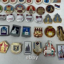 Vintage Russian Lapel x 53 Hat Pins USSR Soviet City Landmarks Enamel 1993