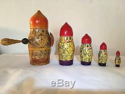 Vintage Russian Matryoshka 5 Nesting Dolls USSR Sticker Warrior Viking