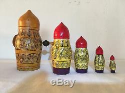 Vintage Russian Matryoshka 5 Nesting Dolls USSR Sticker Warrior Viking