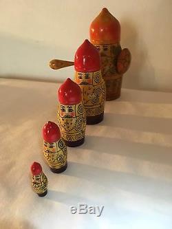 Vintage Russian Matryoshka 5 Nesting Dolls USSR Sticker Warrior Viking