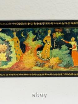Vintage Russian Palekh Lacquer Box Fairy Tale USSR Hand Painted Soviet Stamps