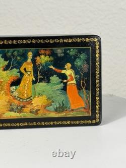 Vintage Russian Palekh Lacquer Box Fairy Tale USSR Hand Painted Soviet Stamps