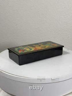Vintage Russian Palekh Lacquer Box Fairy Tale USSR Hand Painted Soviet Stamps