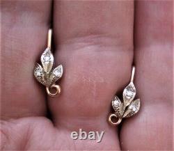 Vintage Russian Russia Soviet USSR 14K 583 Rose Pink White Gold Diamond Earrings