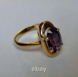 Vintage Russian Russia Soviet USSR 18K 750 Yellow Gold Amethyst Solitaire RING