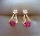 Vintage Russian Russia Soviet Ussr Solid 14k 583 Rose Pink Gold Ruby Earrings