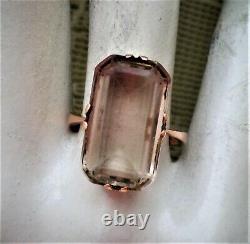Vintage Russian Russia USSR 14K 583 Rose Pink Gold Smokey Topaz Cocktail RING