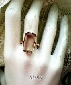 Vintage Russian Russia USSR 14K 583 Rose Pink Gold Smokey Topaz Cocktail RING