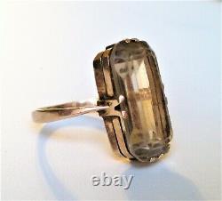 Vintage Russian Russia USSR 14K 583 Rose Pink Gold Smokey Topaz Cocktail RING